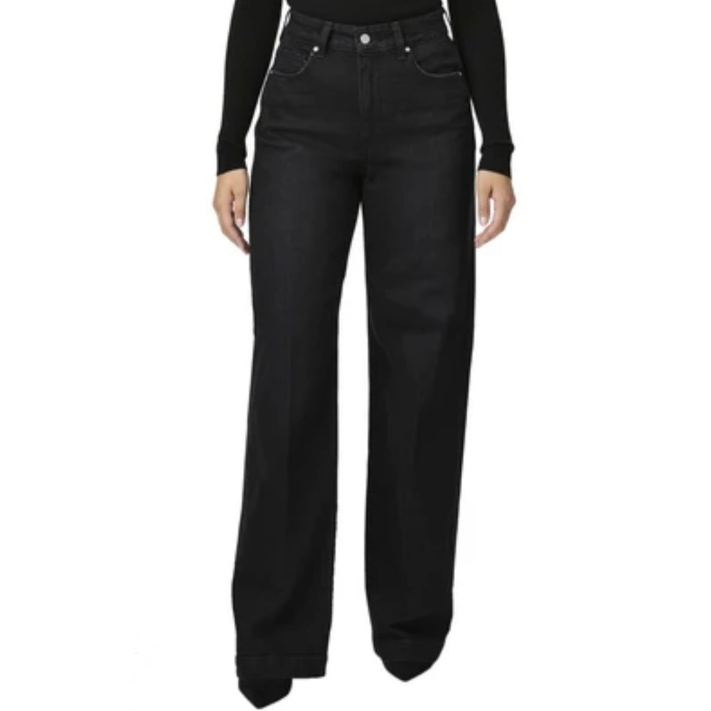 PAIGE Jeans Sabine Soiree Black Wide Leg Size 29 Low Rise Sleek Grunge Y2K Chic